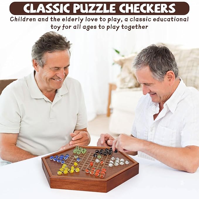 Luxurious Large 15-Inch Chinese Checkers Set - Premium Wooden Board Game for Adults and Kids with 72 Vibrant Glass Marbles, Dual-Sided Storage Drawer - Perfect for Family Strategic Game Fun Collectors