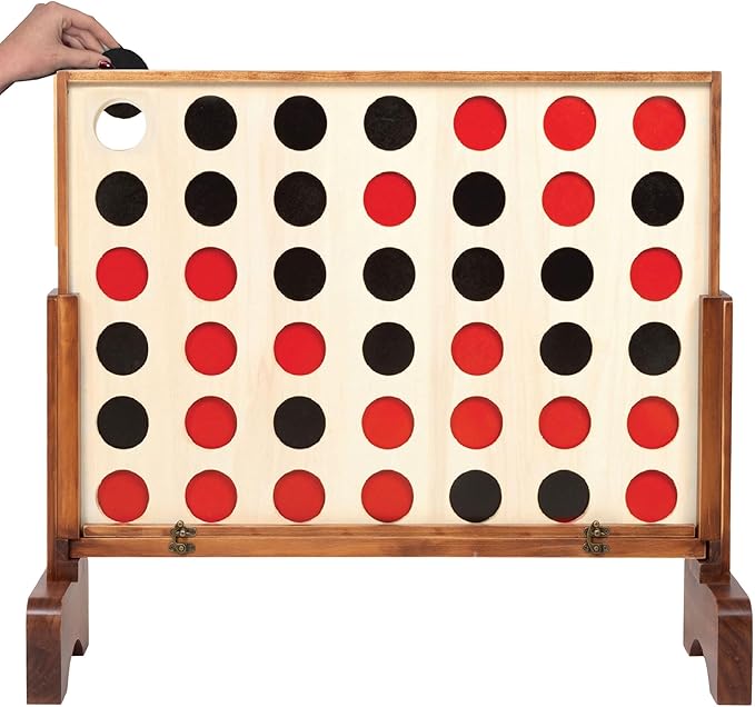 Play Platoon Giant 4 in a Row Game Outdoor, 4 in a Row with Coins, Case and Rules - Extra Large Yard Games for Adults and Family - Stained Wood