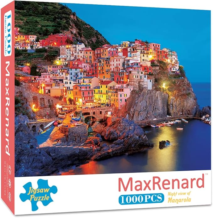 MaxRenard Coastal Landscape Jigsaw Puzzle 1000 Pieces for Adults Night View of Manarola Toy Home Wall Decoration Family Game Gift