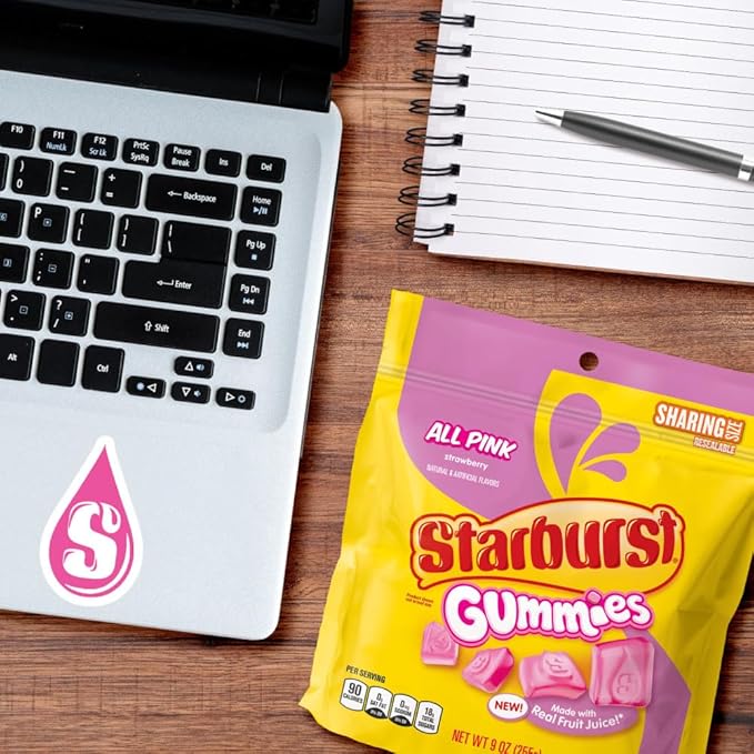 STARBURST Gummies All Pink Gummy Candy, Sharing Size, 9 oz Bag (Pack of 8)