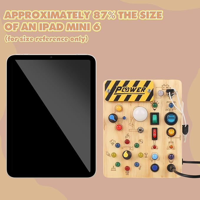 Joyreal Montessori Busy Board Wooden Sensory Toys for Toddler with LED Light Up Switch, Baby Fidget Board Travel Toys for 18+ Months, 1 2 3 Year Old Boys Girls Toddler Toy Gifts (Classic)