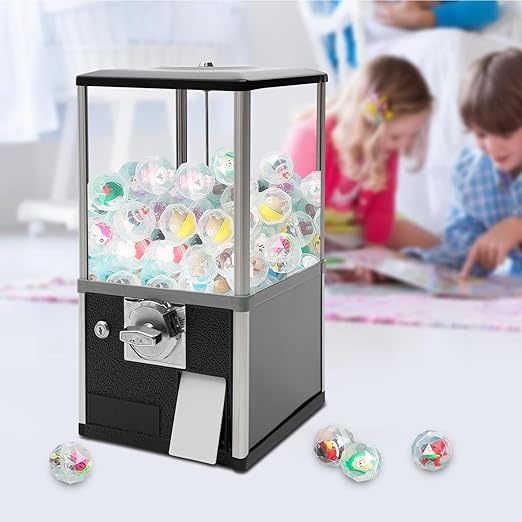 Gumball Vending Machine,Huge Load Capacity Candy Gumball Machine Bank, 2 25 Cent Coins Each Side, Gum Ball Vending Machine for 1.77 Gadgets,Candy Vending Machine for 25 Cent Coin Only, Black