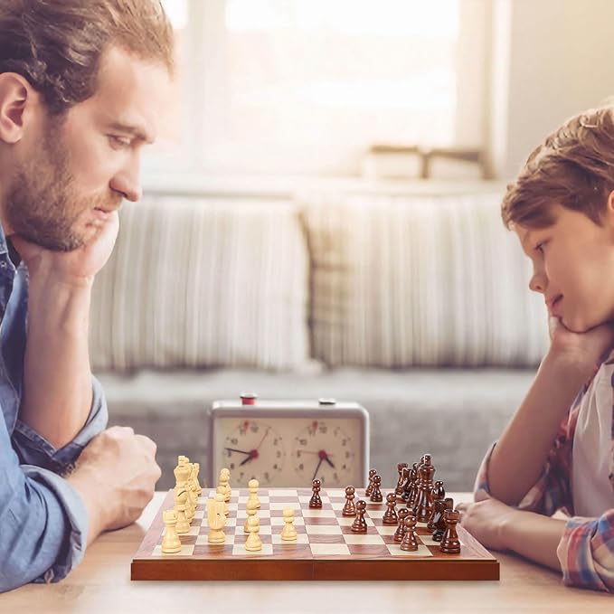 FanVince Chess Set 15" Wooden Board Game - Wood Sets with 2 Storage Bags and 2 Extra Queens - Gifts Box for Men Dad