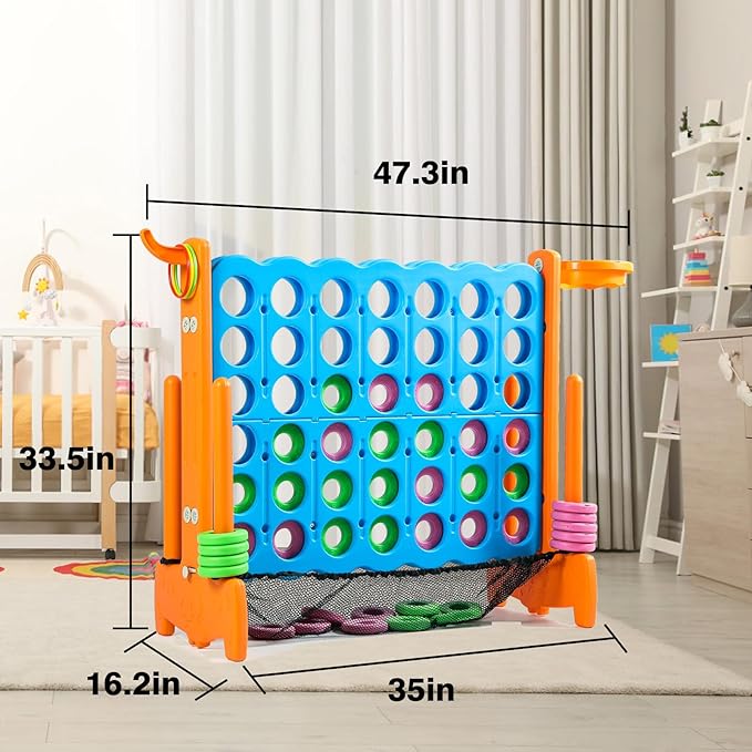 Giant 4 Row Game with Carrying Bag and Mesh Fabric .Giant 4-to-Score Game Set Suitable for Indoor and Outdoor Holiday Parties and Family Gatherings.（Orange）