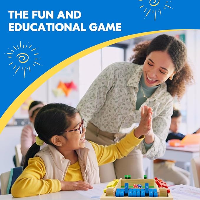 2 Pack Shut The Box Game, 2-4 Play Wooden Dice Math Games for Adults and Kids, Shut The Box Board with 8 Dices for Classroom, Home, Party, Pub