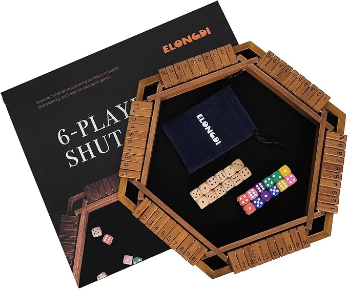 Upgraded 1-6 Player Shut The Box Dice Game with 12 Dice+Bonus Wooden 12 Dice, Classic Wooden Board Table Math Game for Adults,Kids/Tabletop Board Games for Classroom,Home,Party or Pub
