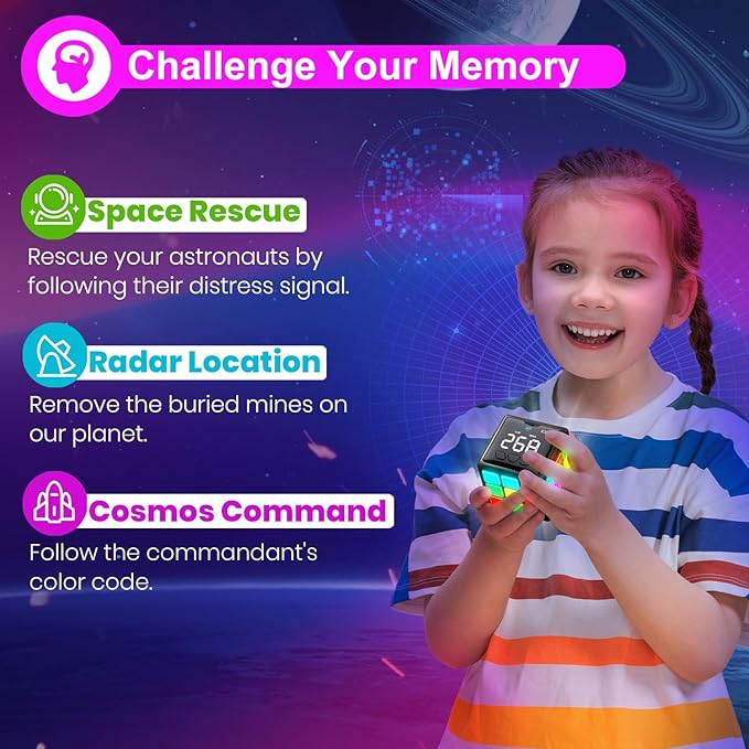 Rechargeable Game Handheld Cube - 15 Fun Brain & Memory Game with Score Screen - Christmas Easter Birthday Gifts for Boys Girls Ages 6-12+ Years Old - Toy Gift Idea for Kids Teens (Black)