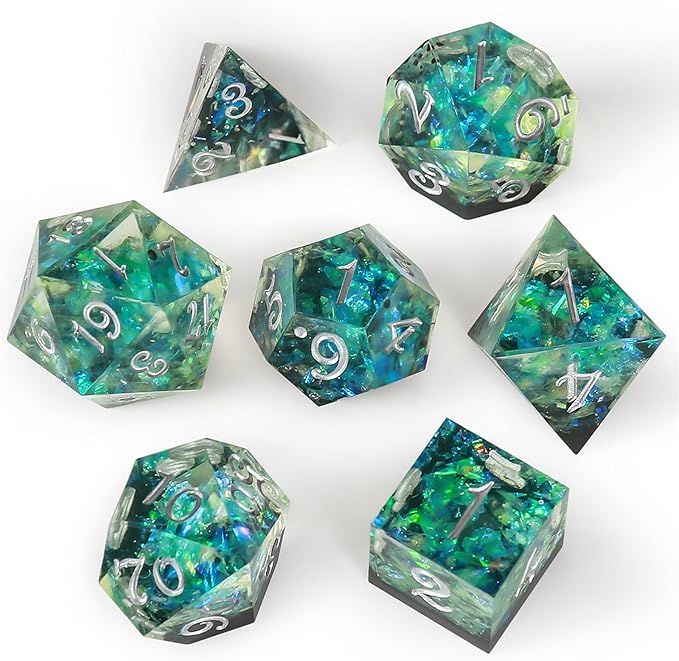 OriCraft Green Magic Dice DND Dice Set Dungeons and Dragons Polyhedral Role Playing Gaming Dices Green Underwater World D20 Dices Magical World Ocean Dice Halloween Sharp Corners