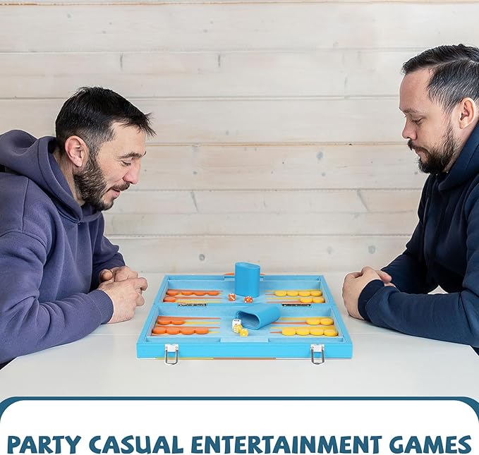 Backgammon Set, 15 Inches Classic Board Game with Leather Case, Geometric Leather Backgammon Game, Folding Portable Travel Strategy Backgammon Game Set for Adults