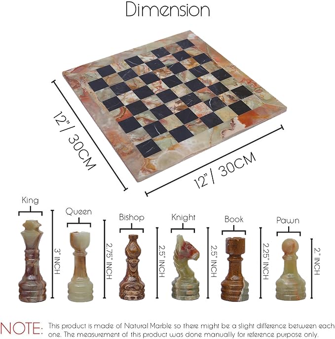 Handmade Marble Chess Set - Green & Black (12 x 12 Inches) - Chess Sets for Adults - Premium Quality Chess Boards - Fancy Chess Boards