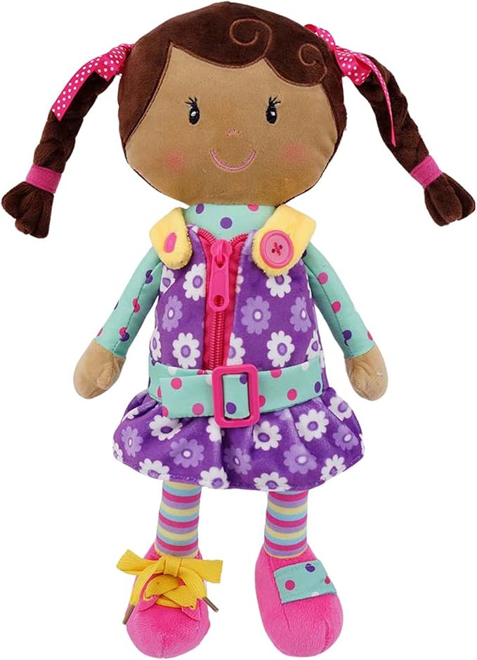 Sugar Snap Plush Learn to Dress Doll for Toddlers - 15" - for 2 Year Old Girl - Montessori