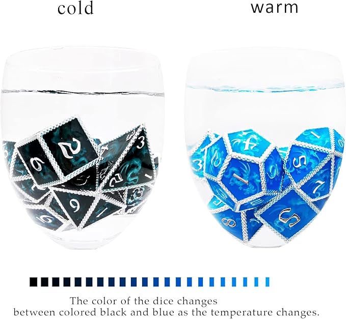 HAOMEJA Color Changing Temperature Metal Dragons DND dice Set D&D dice Set Role Playing Dice Apply to Dungeons and Dragons Black Transition Blue