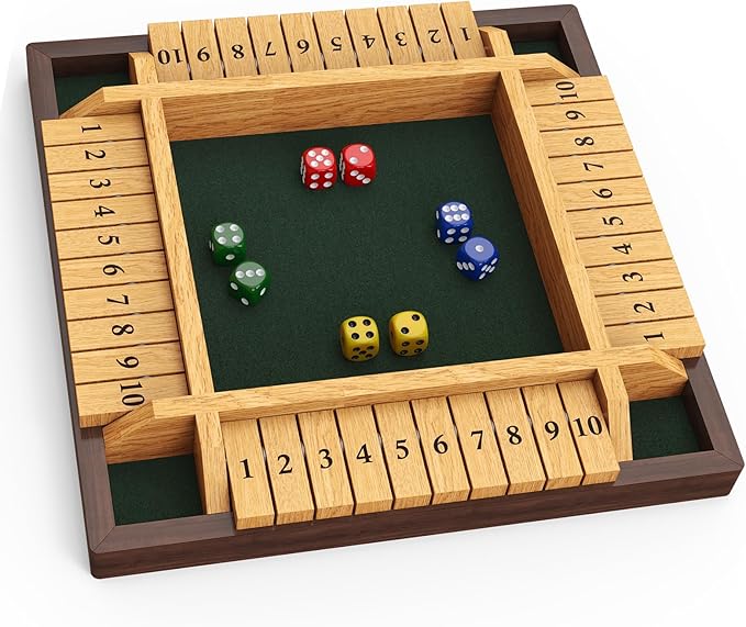 Shut The Box Game, 4 Player Wooden Board Game Dice Game, Classic Math Learning Game for Kids -12" x 12"