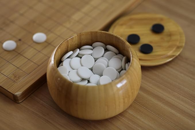 Go Game Set Reversible 19x19 / 13x13 Bamboo Game Board with Single Convex Ceramic Stone 361pcs and Bamboo Go Bowls, 2 Players Board Game