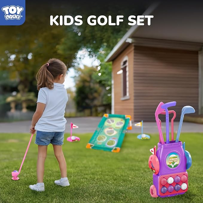 TOY Life Kids Golf Clubs Set with Golf Toss Game Toddler Baby Girl Golf Clubs 3-5 Baby Girl Golf Set Indoor & Outdoor Sport Toys Golf Game for Boys Girls Birthday Golf Gifts for 3 4 5 6 7 8 Years Old