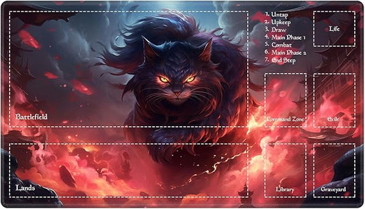 Playmat with Zones for MTG Card Game Playing, Game Mats Tabletop Magic Play Mats 24"x14" Commander Deck Gaming Desk Duel Mat Card Gameplay Mats for Beginner, Cat Demon