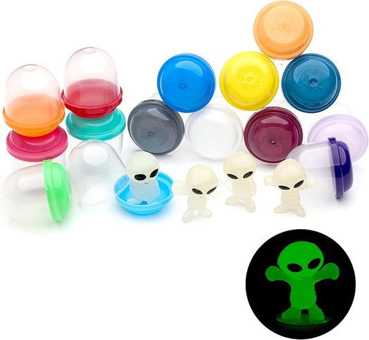 Alien Toys in Capsules - 50 Pcs of 1.1 Inch Plastic Capsules & 1 Inch Glow in The Dark Alien Figurines for Kids - Party Favors - Classroom Prizes - Toys Bulk for Vending Machine Refill