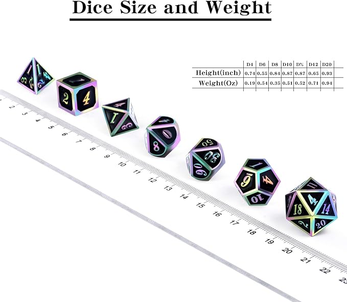DNDND Rainbow Edge 7 Pieces Metal Dice Set DND Polyhedarl Heavy D&D Dice Set with Metal Tin for Dungeons and Dragons and Role Playing Game