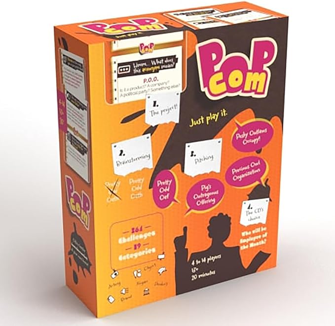 Pop Com - Hillarious Party Game, 364 Challenges to Become Advertising Champions, Offbeat Family Card Game, Ages 13+, 4-14 Players, 20 Min