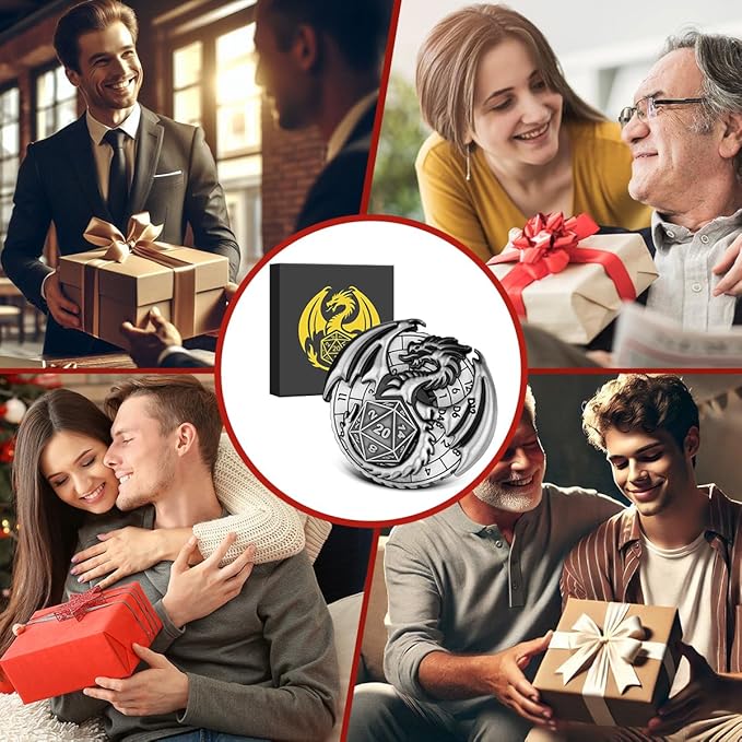 Spinner DND Dice Set, 7-in-1 Fingertip Gyro Metallic DND Dice, DND Starter Set, Dragon Dice Spinner for DND Dice Set, D&D Gifts with Gift Box, Role Playing Game Board Game Accessories, Dark Silver