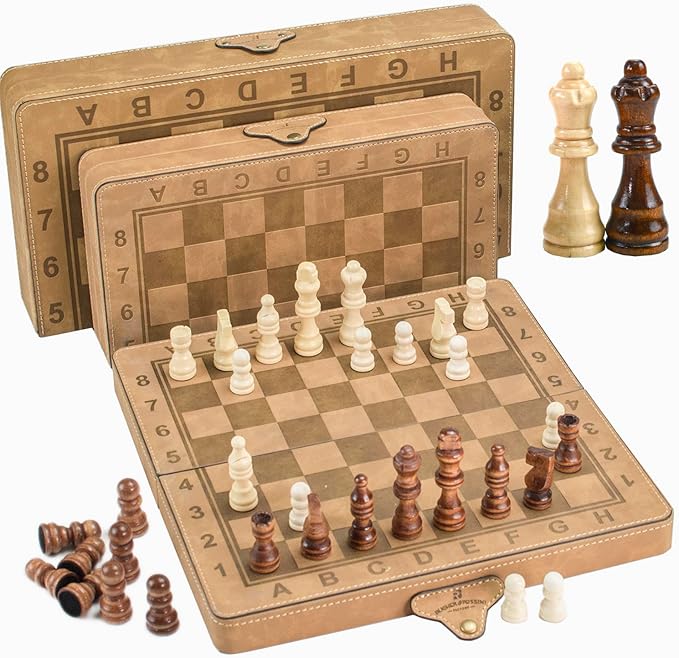 Chess Set - 12inch Leather Chess Set for Kids and Adults Magnetic Chess Borad Unique Design Chess Game Choice for Kids and Adults