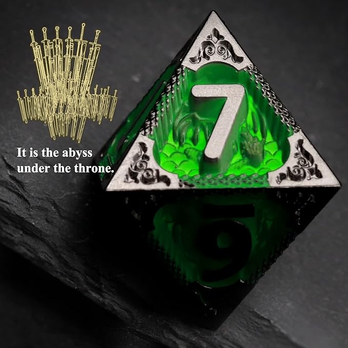 Haxtec Metal Dice Set Green Black Dragon Pattern Metal DND Dice with Leather Dice Bag Polyhedral D&D Dice for Dungeons and Dragons TTRPG Gifts