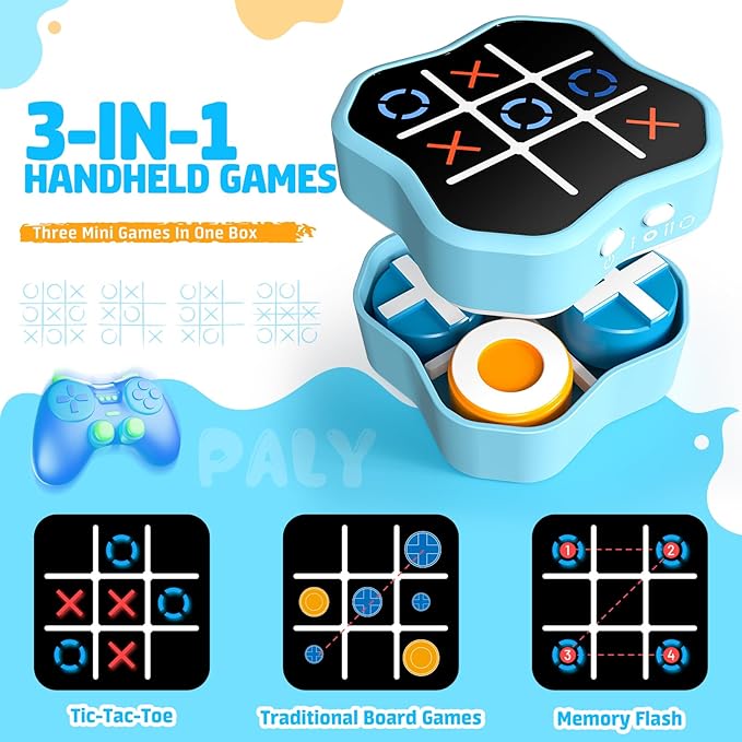 Tic Tac Toe Game, 3-in-1 Electronic Handheld Games Console for Kids Memory Growth,Board Game for Kids and Adults, Christmas and Birthday Gifts for All Ages 3+