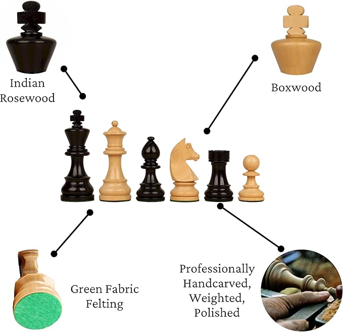 Hastha Kalalu | Tournament Series Staunton Style Chess Pieces Only Chess Set, German Knight Luxury Wooden Chess Set, Hand Carved Weighted Chess Pieces (Ebonized Boxwood: Boxwood, 3 Inches)