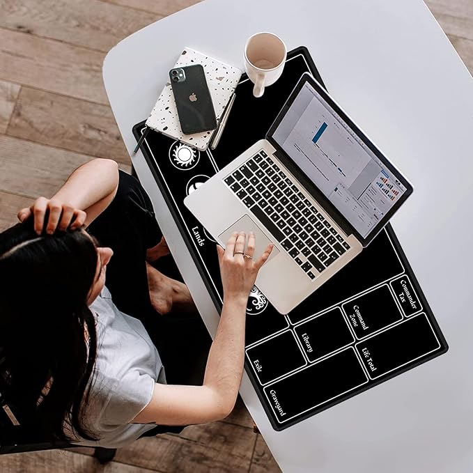 Card Playmat Stitched with Magic Zone for MTG Card Game Playing, Commander Board Game Desk Mat Duel Mat Card Battles Binder Deck 24x14inches for Beginner (Black, Red, 2 Pack)