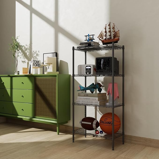 4 Tier Shelves Storage, Wire Shelf Unit, Standing Adjustable Metal Shelves Organizer, Storage Racks for Restaurant Garage Pantry Kitchen Garage(21.2 '' x 11.4" x 43.3 ")