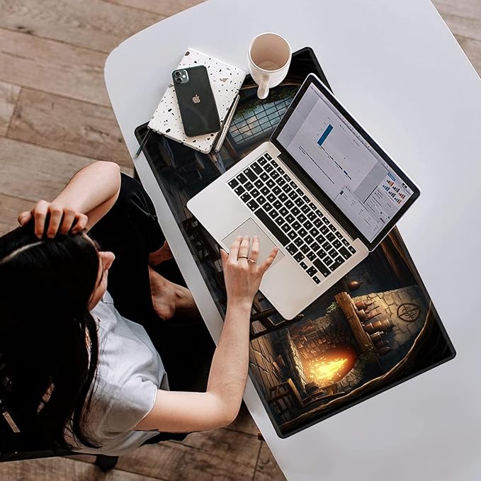 Playmat with Zones for MTG Card Game Playing, 24"x14" Commander Deck Gaming Desk Duel Mat for Beginner, Medieval Tavern