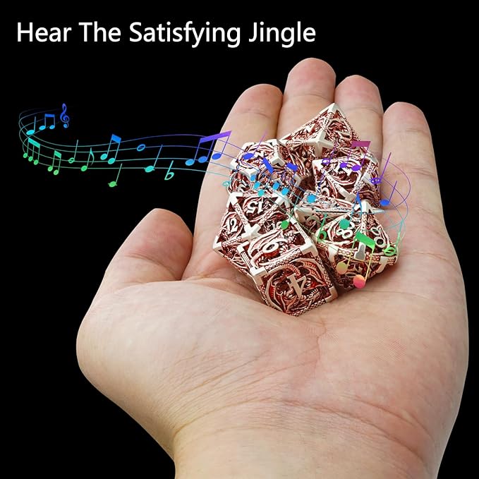 DND Dice,Hollow D&D Metal Dice,Dungeons and Dragons Dice Set with Gift Box,7 PCs Steampunk Polyhedral Dice Games Set for RPG,MTG,Pathfinder(Dragon red 1)