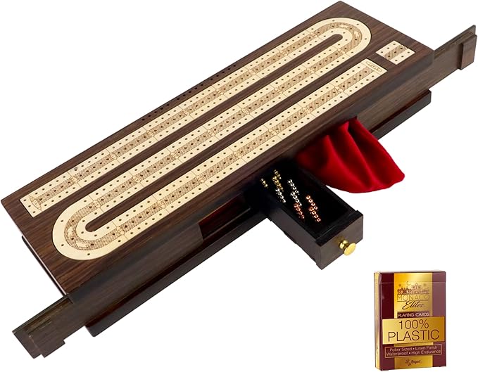 Regal Games Cribbage Board Game Set with Card Storage, Wooden Board & 9 Metal Pegs - Unique Luxury Classic Board Games - Ideal for 2-4 Person