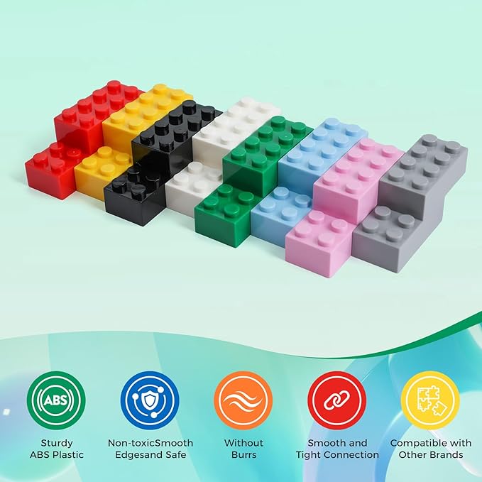 500 Piece Classic Building Bricks and 1 Gray Baseplate, 2x4 Bricks Bulk Creative Building Toys, Blocks Bulk for Kids Ages 6+, 8 Colors