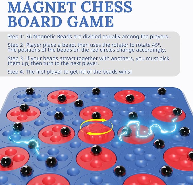 Magnet Game, Magnetic Game Chess, Board Games for Kids 6-8-12, 2 in 1 Multiplayer Family Board Games, Magnet Chess Games with 36 Magnetic Pieces, Connect 5 Piece with 120 Plastic Pieces (Blue)