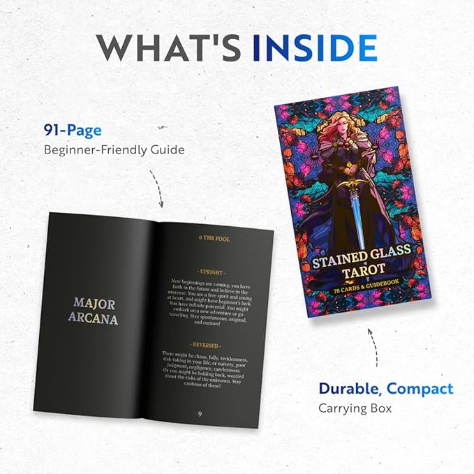 CRAFTERIAN Stained Glass Tarot Cards, 78 Tarot Deck with Foil Edges, Original Tarot Cards for Beginners and Experts with Guide Book, Fortune Telling Game, Divination Tools for All Skill Levels.