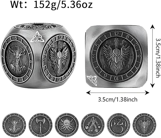 2025 New DND Spinner Dice for Dungeons and Dragons Gifts, 7-in-1 Metal Dice Set with 3D Relief, Polyhedral Roleplaying Game Dice, Fantasy D&D Tabletop RPG Accessories for DM & Player (Ancient-Gold)