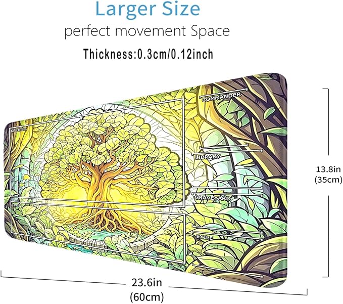 MTG Playmat- Stitched Edges Forest TCG Playmat-Non-Slip Landscape Play Mat Smooth Surface Rubber Base Board Game Mousepad 24x14 inches for Trading Card Game Playing with Storage Bags