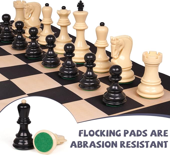 Agirlgle 20'' Tournament Chess Set for Adults and Kids Foldable Silicone Chess Board Game Chess Pieces 3.8'' King Height Portable Travel Chess Set Storage Bag for Outdoor Family Vintage Board Game