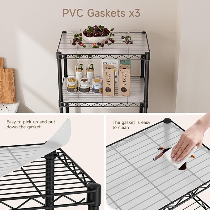 Small 6 Tier Shelves Storage Wire Shelving Unit Metal Shelf Adjustable Organizers Storage Shelving with Wheels for Bathroom Laundry Room Kitchen Pantry12”D x 18”W x 61.6”H Black