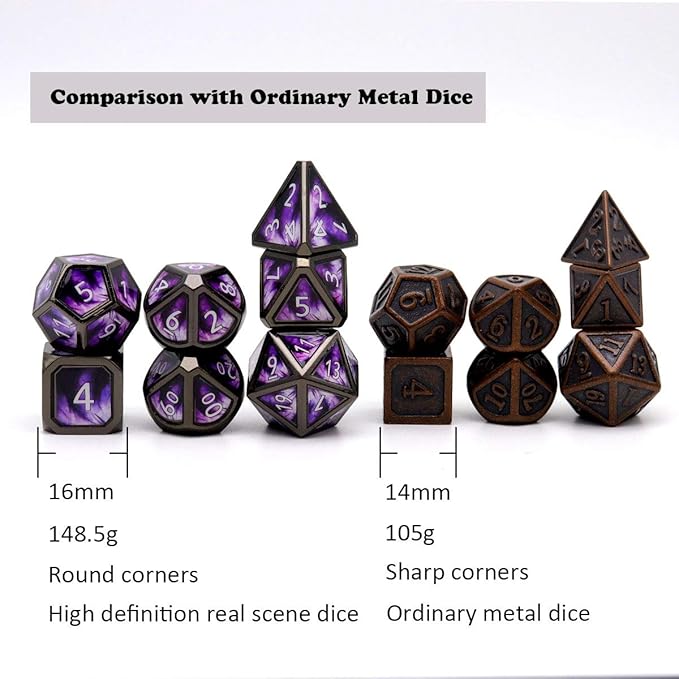Haxtec Metal DND Dice Set Purple Black Real Scene D&D Metal Dice Set for Dungeons and Dragons TTRPG DND Gifts Elderitch Blast