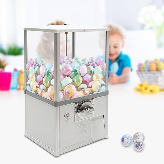 25 Cents Coin Operated Vending Machine, 20.87" Height Commercial Candy Gumball Machine Huge Load Capacity Candy Vending Machine, Big Capsule Vending Machine for 1.77-1.97in Ball Diameter (White)