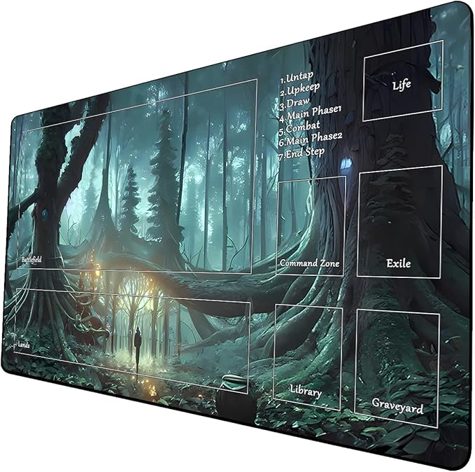MTG Playmat, Game Play Mat for MTG TCG 24 x 14 inches Trading Card Inked Game Playmats with Storage Bag Smooth Rubber Surface Battle Game (Playmat 1)