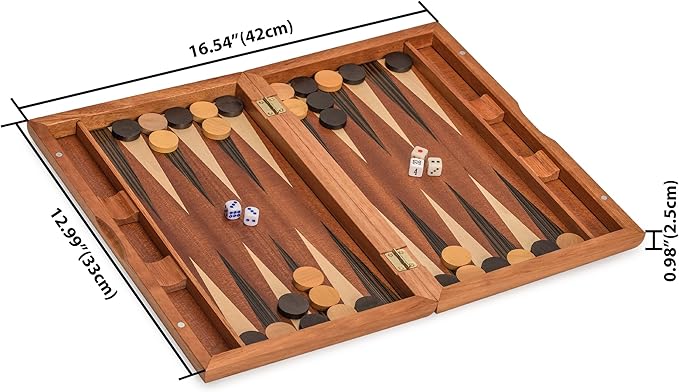 Yellow Mountain Imports Wooden Inlaid Backgammon Set, Dorne - with Wooden Playing Pieces and Accessories, 13-inch Board