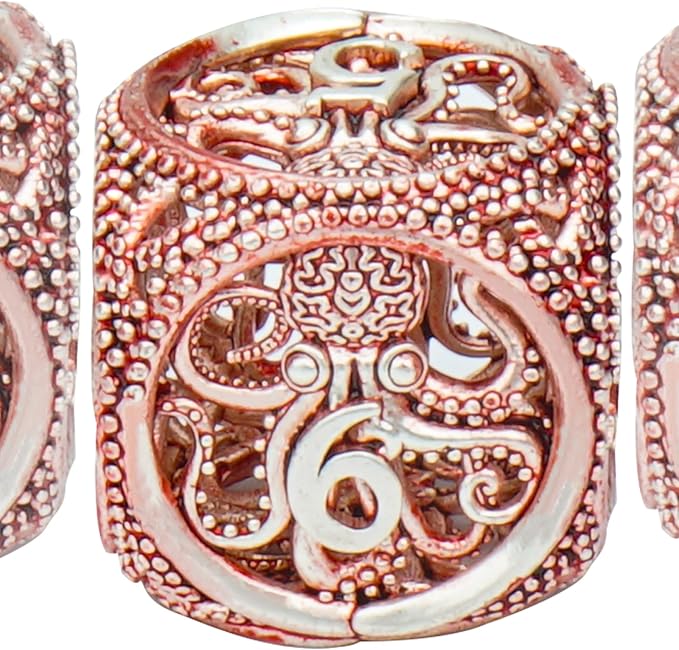 DND Dice,Hollow D&D Metal Dice,Unique Round Ball Design Octopus Dice with Gift Box for Dungeons & Dragon Gaming,7 PCs Steampunk Polyhedral D and D Dic (Octopus red)