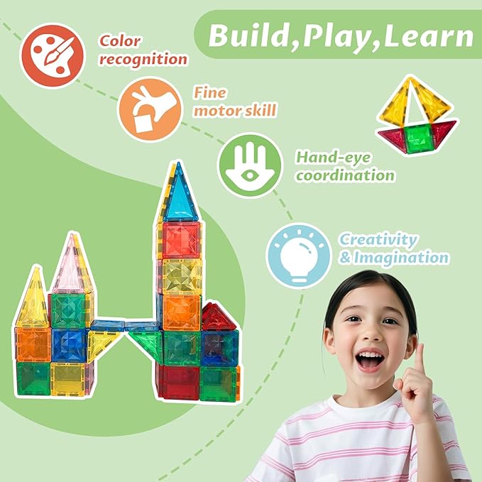 Magnetic Building Tiles 100 PCS Magnets Stacking Kids Toys STEM Sensory Games Educational Construction Toys Christmas Toy Gift for Boys and Girls 3 Year Old Up (Small)