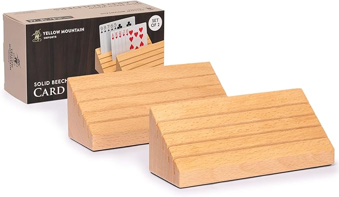 Yellow Mountain Imports Standard-Size Solid Beechwood Playing Card Holders/Racks - Set of 2 Card Organizers