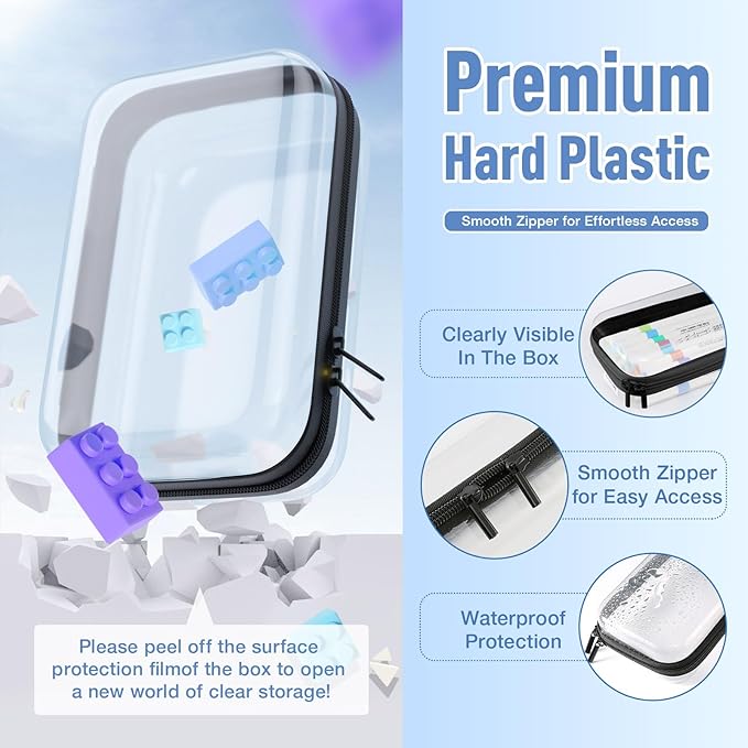 4 Pcs Storage Bins Clear Hard Shell Zipper Case Multi-Purpose Transparent Storage for Home & Office | Durable & Stylish Clear Case with Colorful Label Stickers