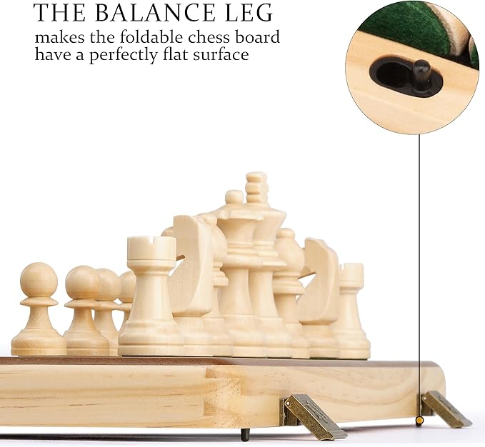 A&A 15" Magnetic Wooden Chess Set/Folding Board / 3" King Height German Knight Staunton Chess Pieces/Mahogany & Maple Inlaid /2 Extra Queen