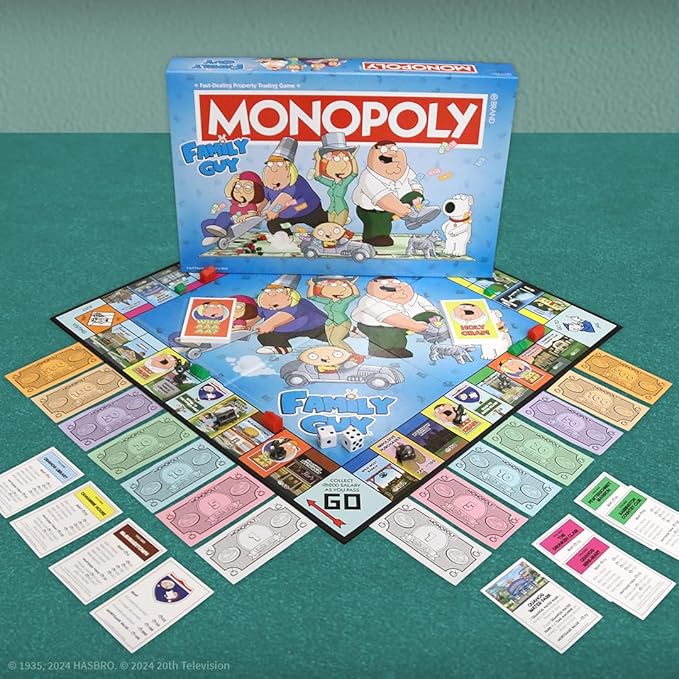 Monopoly: Family Guy Board Game, Featuring Banana Brian, Giant Chicken, Rupert and More, Buy, Sell, Trade Quahog’s Locations from McBurgertown to Wild West Ranch, Officially Licensed Family Guy Game